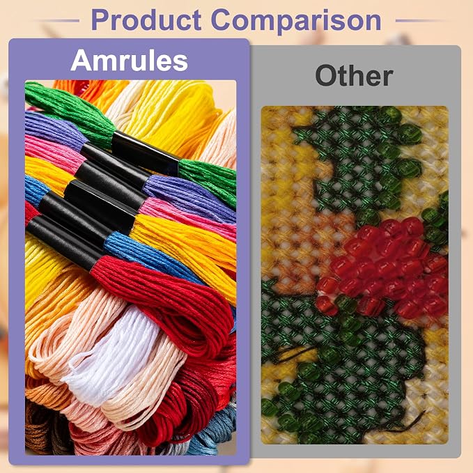 Amrules Friendship Bracelet String, 60 Pcs Embroidery Floss, Colorful | Including 344.5" Cotton Cross Stitch Thread, Hand Embroidery Thread for DIY Sewing and Embroidery Crafts Making with Tools