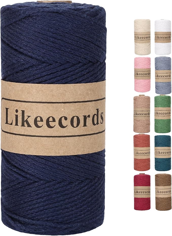 Likeecords 100% Cotton Crochet Bag Cord 2mm 170m Macrame Cord 2mm Crochet Thread Macrame Rope Gift for Knitter (Dark Blue)