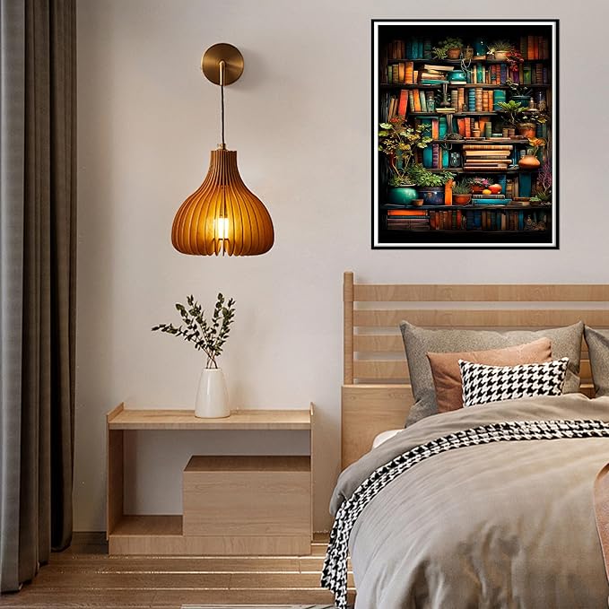 Yunruily Bookshelf Paint by Number Canvas for Adults-Bookshelf Paint by Numbers Adult,Book Oil Painting by Numbers for Adults and Home Wall Decor(with Gifts Box) 16x20inch