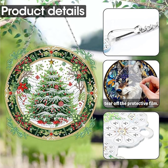 SKRYUIE Christmas Hanging Pearl Diamond Art Kits for Adults Suncatcher A25