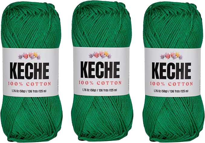 Cotton Yarn - 100% Cotton Yarn for Crocheting and Knitting, Mercerized Cotton Amigurumi Yarn Fine-Sport 2 1.76 oz (50g) / 136 Yrds (125 m) 3 Skeins - Green