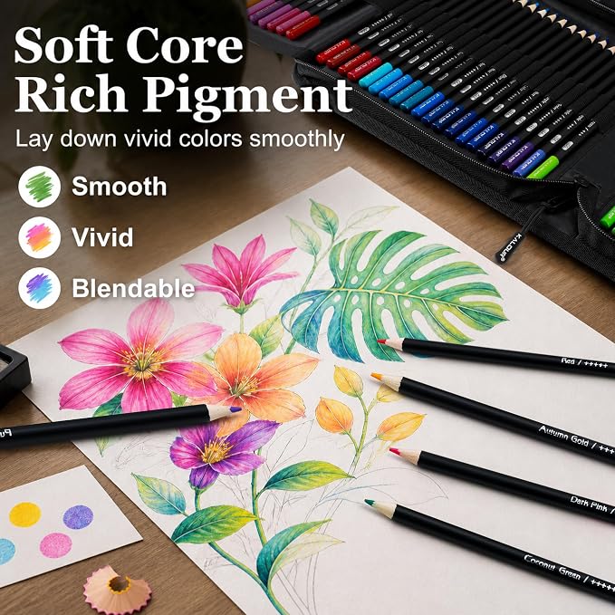 KALOUR 72 Colored Pencils Set, Blending Pencil Sketchbook DIY Color Chart