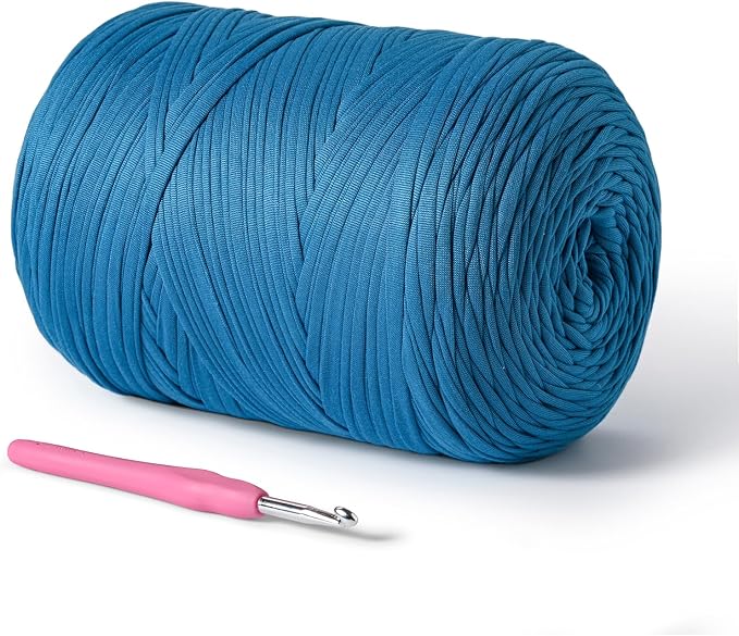 800g T-Shirt Crochet Yarn for Crocheting Crafts/Bags/Basket/Coaster,Hand Knitting Tshirt Yarn for Crochet,228yds T Shirt Yarns with High Elastic Thick Yarns Polyester Fabric（Lake Blue）