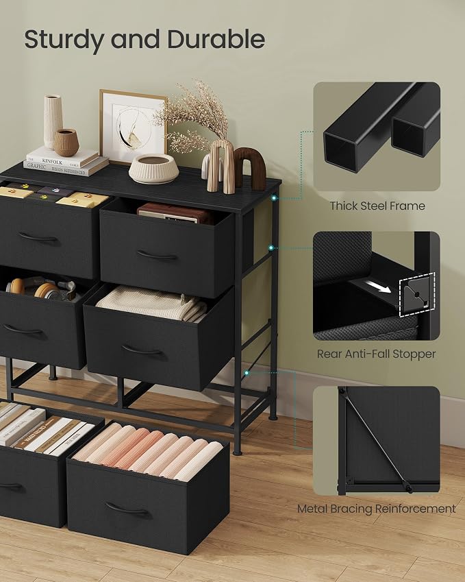 SONGMICS Dresser for Bedroom, Tall Dresser with 6 Fabric Drawers