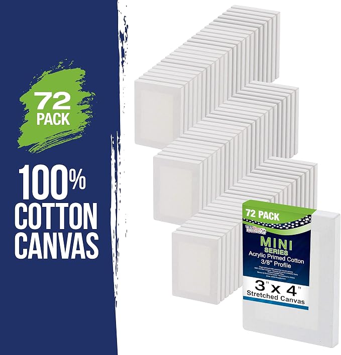 U.S. Art Supply 3"x4" Mini Square Canvases for Painting, Bulk Pack of 72