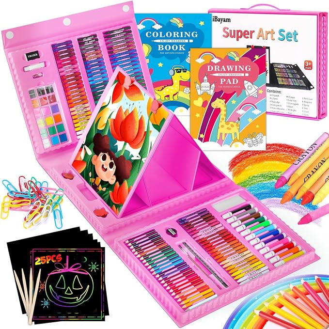 iBayam 251-Pack Pink Art Supplies, Drawing Arts Kits for Kids Teens Adult