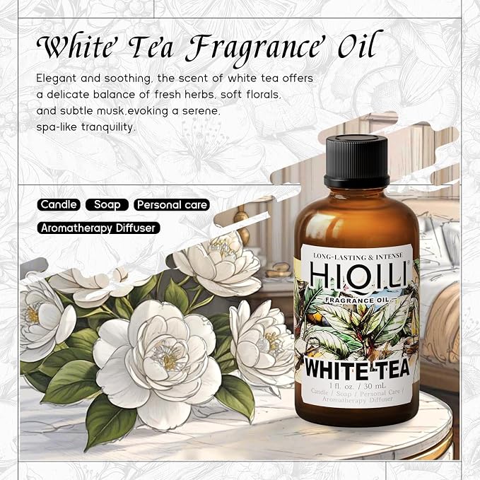 HIQILI White Tea Fragrance Oil for Reed Diffuser for Home - 1 Fl Oz