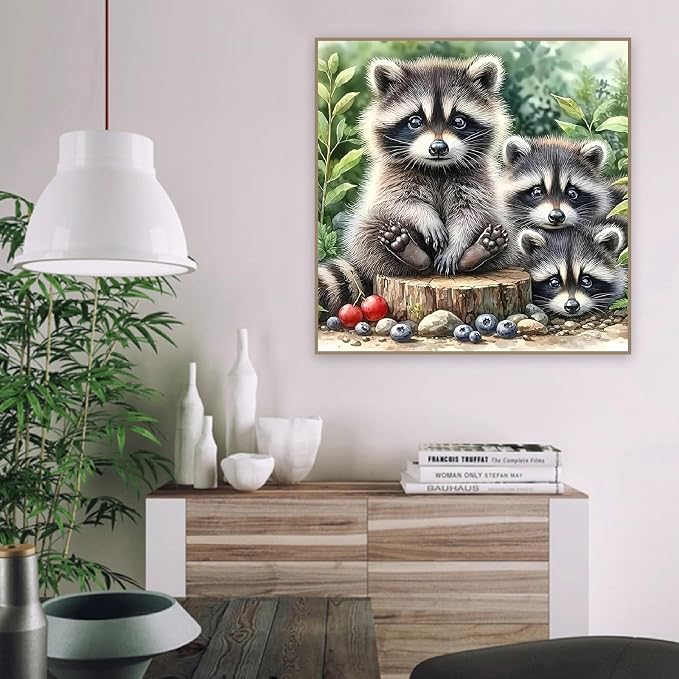 Paint by Numbers Kit for Adults,Raccoon DIY Paint by Number With Frame | Paint by Number for Beginner,Adult Paint by Number,HD Color Canvas,DIY Tool Kits,Stress Relief Craft,Great Gift,10X10 inch