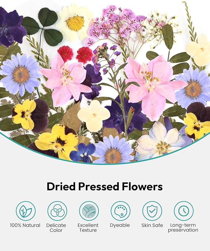 Dried Flowers, Resiners 100Pcs Pressed Flowers for Craft Purple Real Natural Dried Flowers Dry Leaves Kit for DIY Making Crafts Resin Soap Candle Scrapbook Supplies Card Making Jewelry