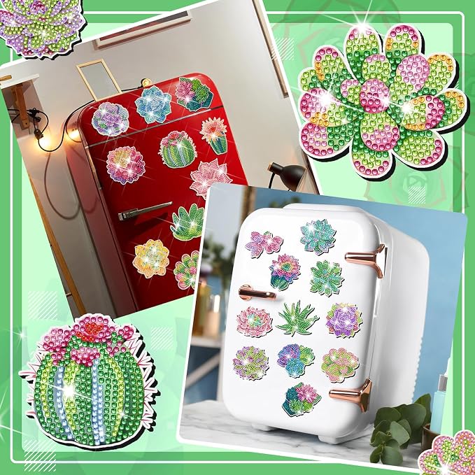 Remuuly 30 Pcs Succulent Diamond Painting Magnets Diamond Art Magnets Kits | Plant Diamond Art Kits for Adults, Refrigerator Magnet, 5D Rhinestone Fridge Magnetic Sticker, Diamond Club Gifts, DIY Crafts