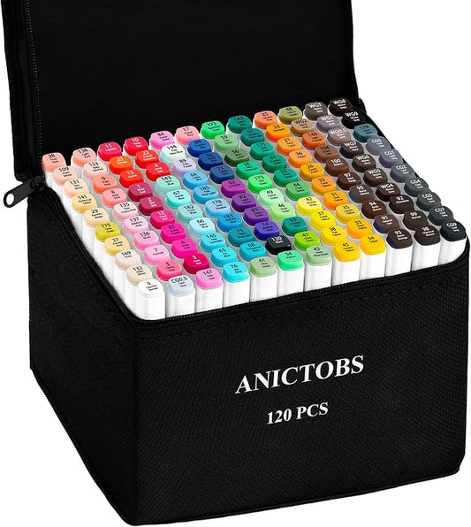 Alcohol Markers 120 Colors with Base Support, Drawing Art Markers Perfect for Students Kids and Adults Comics Sketching Illustration Artistic Creation Gift