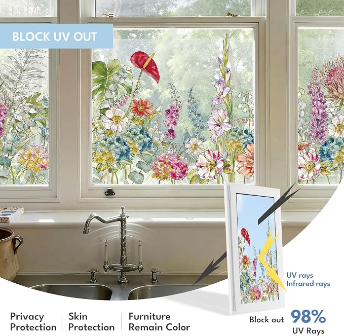 ADD.HERES Stained Glass Window Film, Window Film Decorative, 17.5 x 78.7 in