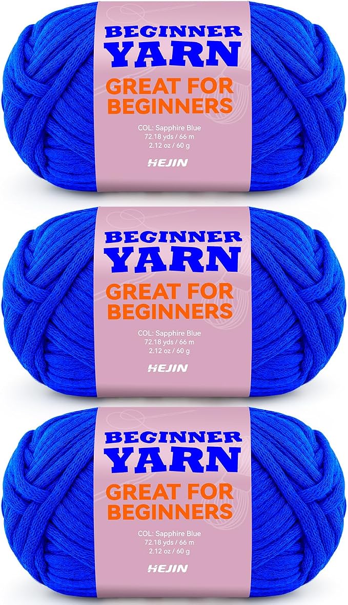 3x60g Diamond Blue Yarn for Crocheting and Knitting;3x66m (72yds) Cotton Yarn for Beginners with Easy-to-See Stitches;Worsted-Weight Medium #4;Cotton-Nylon Blend Yarn for Beginners Crochet Kit Making