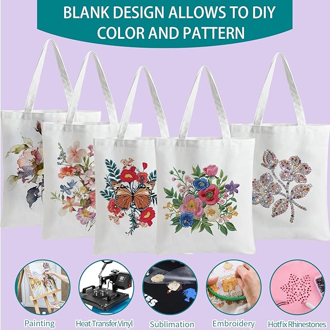 60-Pack Sublimation Blanks Tote Bags, White Canvas Bags for DIY Gifts | Reusable grocery shopping totes, heat transfer & HTV ready, personalized gifts for Women, Men, advertising, Party Shopping