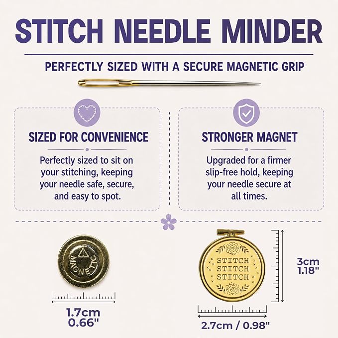 The Quilted Bear Magnetic Needle Minder, Cross Stitch Hoop | Enamel Needle Keeper for Embroidery & Cross Stitch, Secure Holder for Sewing Needles & Pins, Strong Magnet, Sewing Accessory