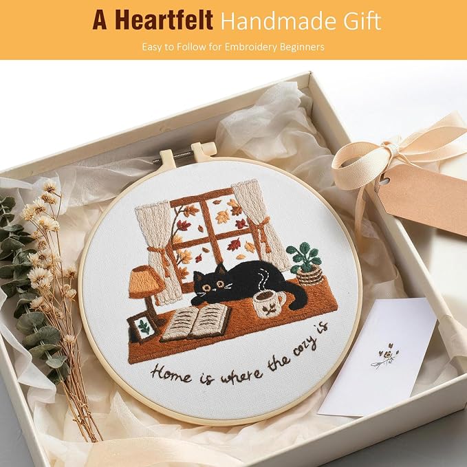 Zepiany Embroidery Kit for Beginners Cat All in One Cross Stitch Starter