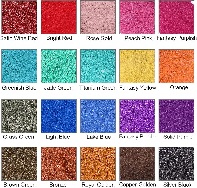 Mica Powder - 20 Colors 10g/0.35oz - Pearlescent Color Pigment - Epoxy Resin Pigment Powder for Slime, Nail Polish, Adhesive Pigments, Soap Making, Paint, Gift for Christmas New Year