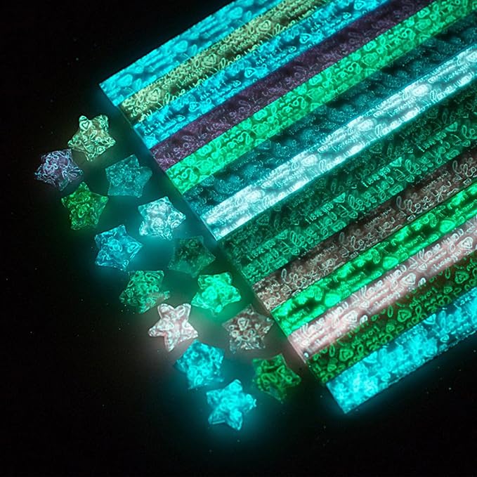 Origami Stars Papers Package DIY Paper, 600 Sheets - 20 Colors (Glows in the Dark)
