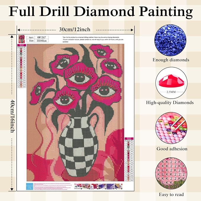 BYGFHLYW 5D Diamond Painting Kit for Adults, Eye Flower Diamond Art Kits | DIY Full Round Drill Cartoon Gem Painting Paint by Diamonds Relaxing Craft for Home Wall Decor 12x16inch