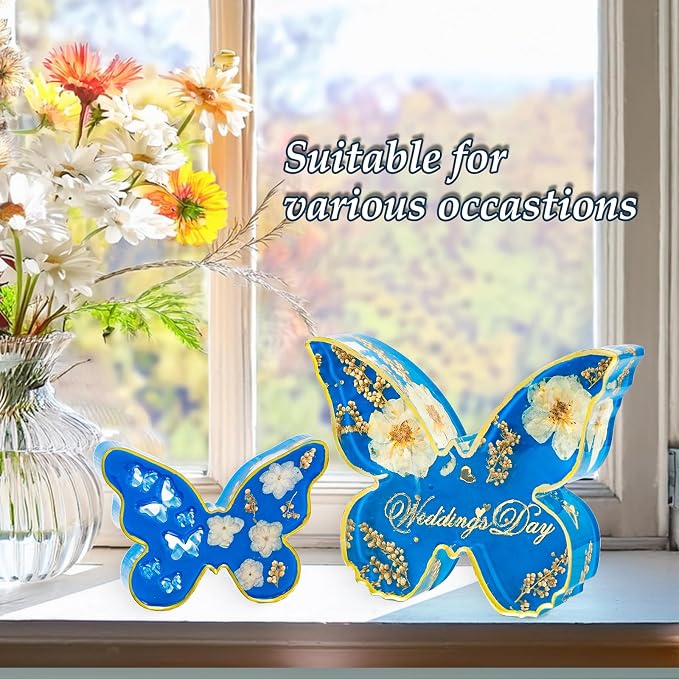 Extra Deep Resin Butterfly Molds Silicone, 2 pcs Silicone Molds for Resin | Set of Large + Small Epoxy Butterfly Molds for Flower Preservation Bookends