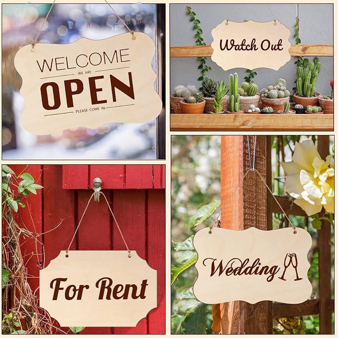 60 Pcs Unfinished Wood Sign Blank for Crafts Wooden Plaque Hanging Rectangle Sign Slices Banners Ornament for DIY Painting Writing 9 x 5.91 Inch