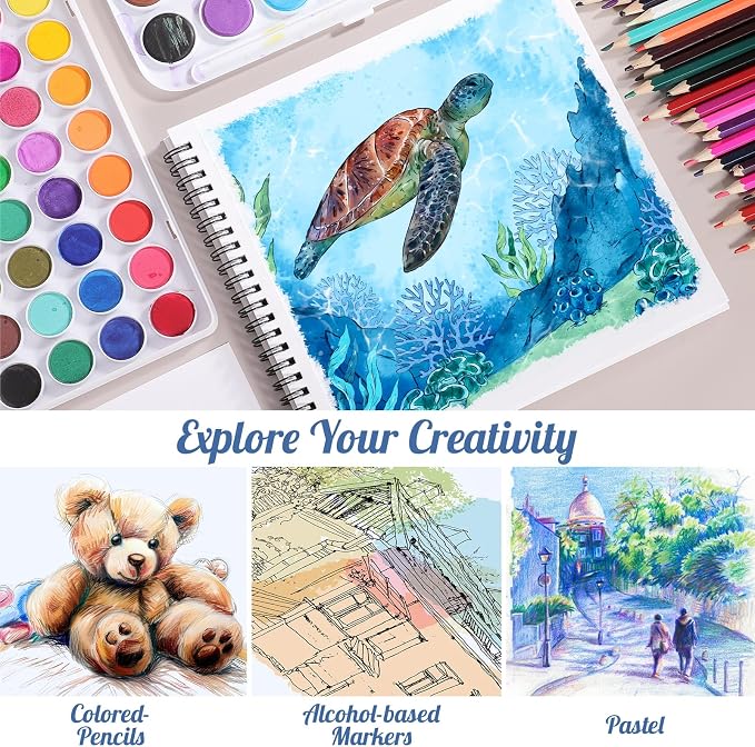 135lb/200gsm Marker Paper Pad, 8.3×8.9in Double Sided Bleedproof Sketch Pad, 30 Sheets Art Paper Spiral Sketchbook, Smooth Painting Coloring Alcohol Marker Paper for DIY, Gift