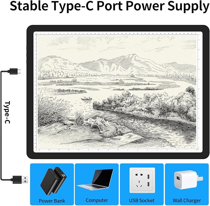 TOHETO A3 Light Board for Diamond Painting, Super Bright Magnetic Light Pad with Side Buttons, Lightbox for Tracing and Drawing, Corded Light Table for Sketching, Animation, Weeding Vinyl (Black)