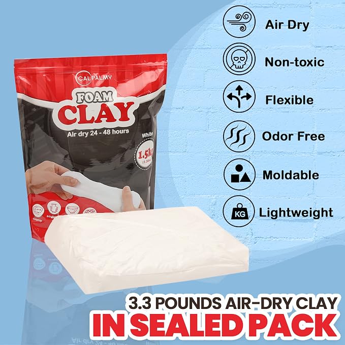 3.3 lbs Moldable Cosplay Foam Clay (White) – High Density and Hiqh Quality for Intricate Designs | Air Dries to Perfection for Cutting with a Knife or Rotary Tool, Sanding or Shaping (Pack of 2)
