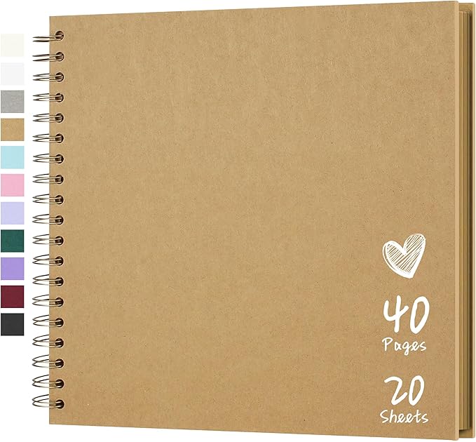 Scrapbook Photo Album 10"x10" 20 Sheets 40 Pages Hardcover Kraft Paper