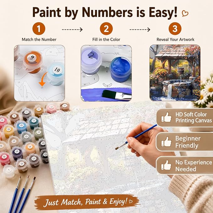 AUKELHJ Paint by Numbers Kit for Adults Beginner, Water Well, 16X20 Inch | Paint by Number for Adults, Beginner Friendly, High-Definition Color Canvas, Stress Relief, Home Decor, Gifts, Unframed