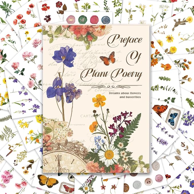 PRSTINCOL Flower Sticker Book, 40 Sheets 470pcs Floral Botanical Themed Journaling Supplies for Scrapbooking Supplies Aesthetic Junk Journal Craft DIY Craft Card Making Laptop