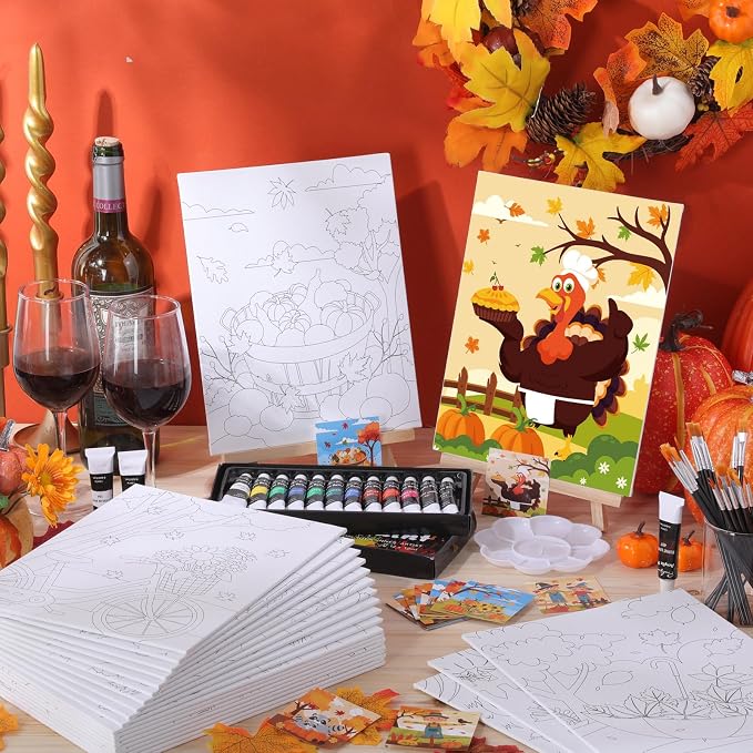 Sherr 24 Pcs Pre Drawn Canvas for Adult, Autumn, 8 x 10 Inch