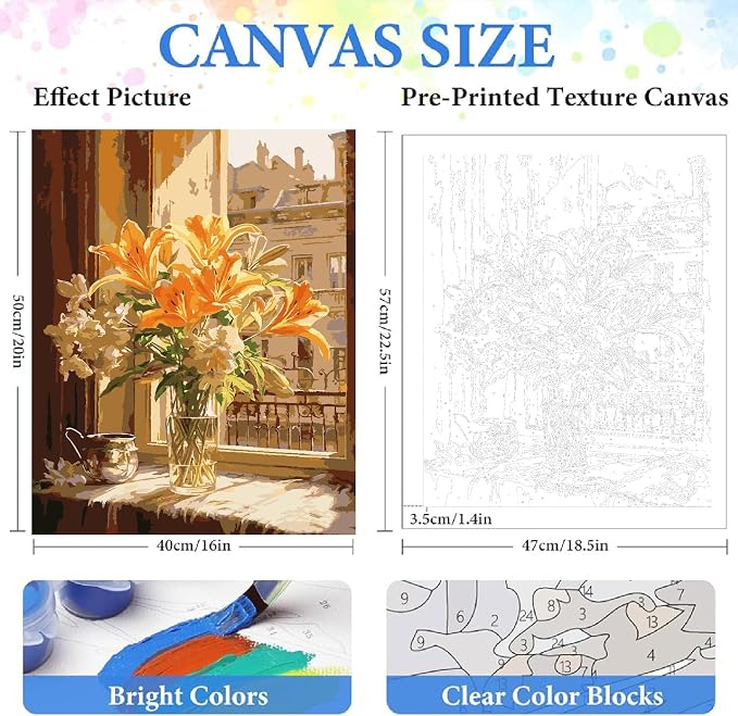 ZRIZQ Flowers Paint by Numbers Kit for Adults Beginner,City Scape,16x20