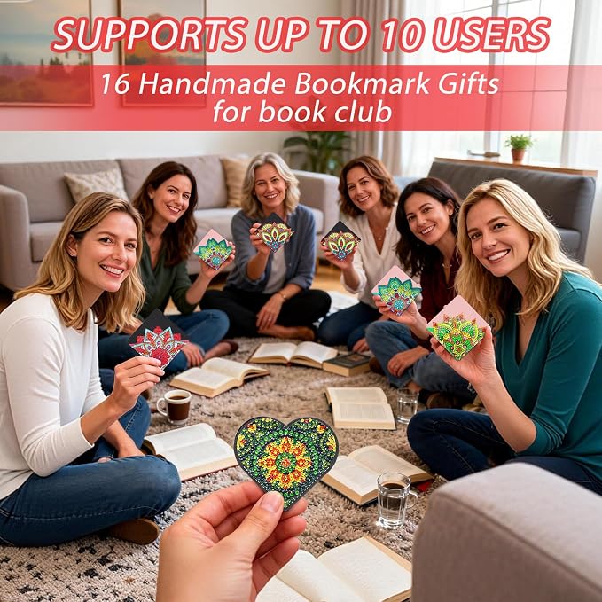 10 Individual Diamond Art Kit 16 PC Bookmarks Adult Bedazzling Craft Women | Diamond Painting by Dots Bead Leather Book Mark DIY Gem Dot Rhinestones for Ladies Night Party Mandala Bulk Kit