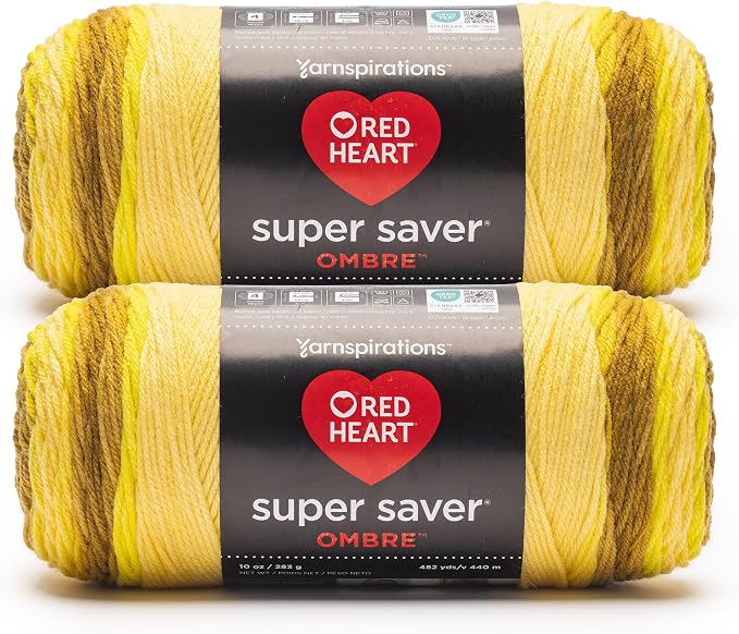 Red Heart Super Saver Ombre Yarn for Crocheting, Lime, 2-Pack | #4 Medium Worsted Weight 100% Acrylic Ombre Yarn for Blankets, Scarves, Hats, and Sweaters, 482 yards, 283g/10oz
