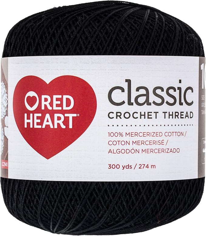 Red Heart Classic Size 10 Cotton Crochet Thread, Black, Single