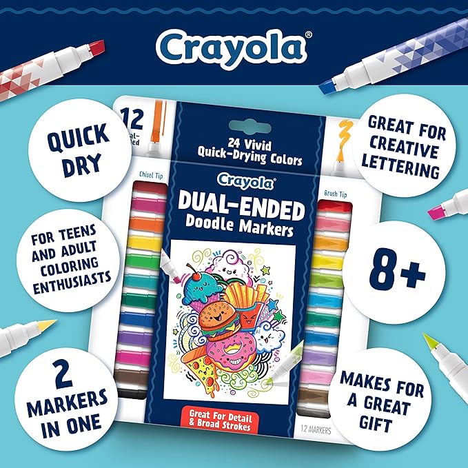 Crayola Dual Chisel Tip & Brush Markers (12ct), Markers for Adults, Art Marker Set, Coloring Supplies, Gifts for Teens & Adults