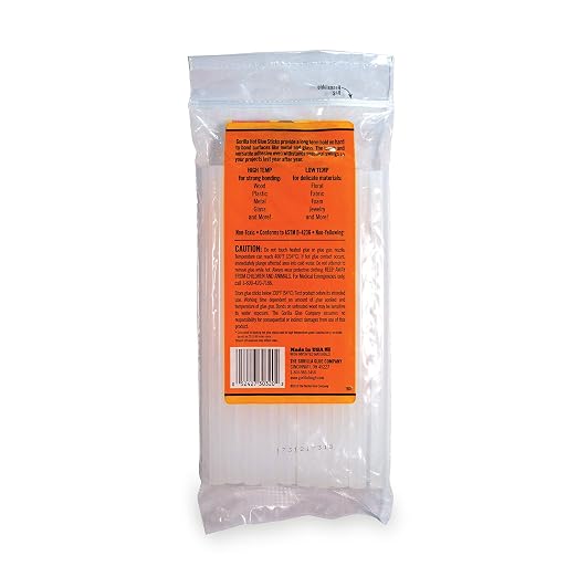 Gorilla Hot Glue Sticks, Clear, Full Size, 8" x 0.43", 20 Count