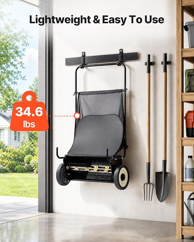 VEVOR Push Lawn Sweeper 26 Inch Leaf & Grass Collector Strong Rubber Wheels