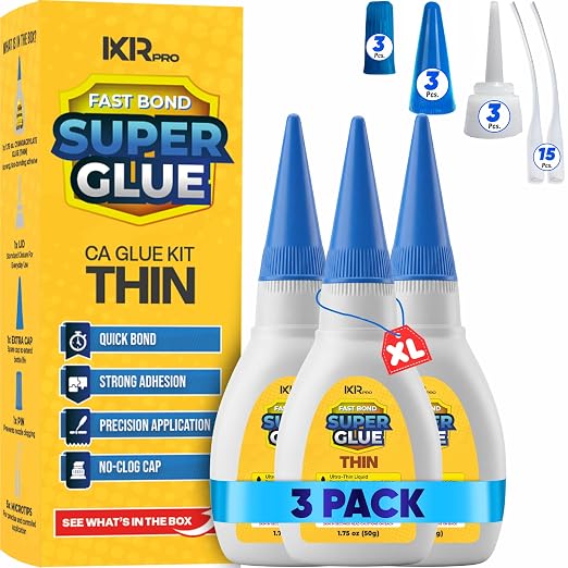 Thin CA Glue, Super Glue, Cyanoacrylate Adhesive, 3 Pcs 1.75oz Repair kit