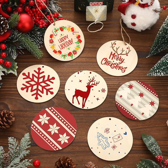 Jetec 120 Pcs Wooden Circles with Holes Unfinished Round Discs for DIY Craft Painting, Engraving, Christmas Ornaments, Gift Tags, Wedding Decorations