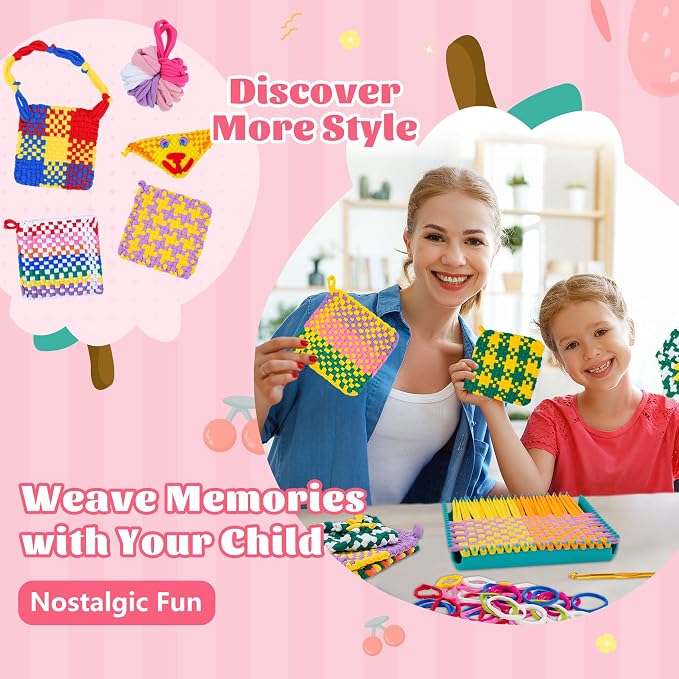 PREBOX Potholder Weaving Loom Kit for Kids and Beginners, Knitting Crafts for Girls Ages 6-12 Year Old, 7" Pot Holder Loom with 224 Loops, Great Christmas & Birthday Gifts