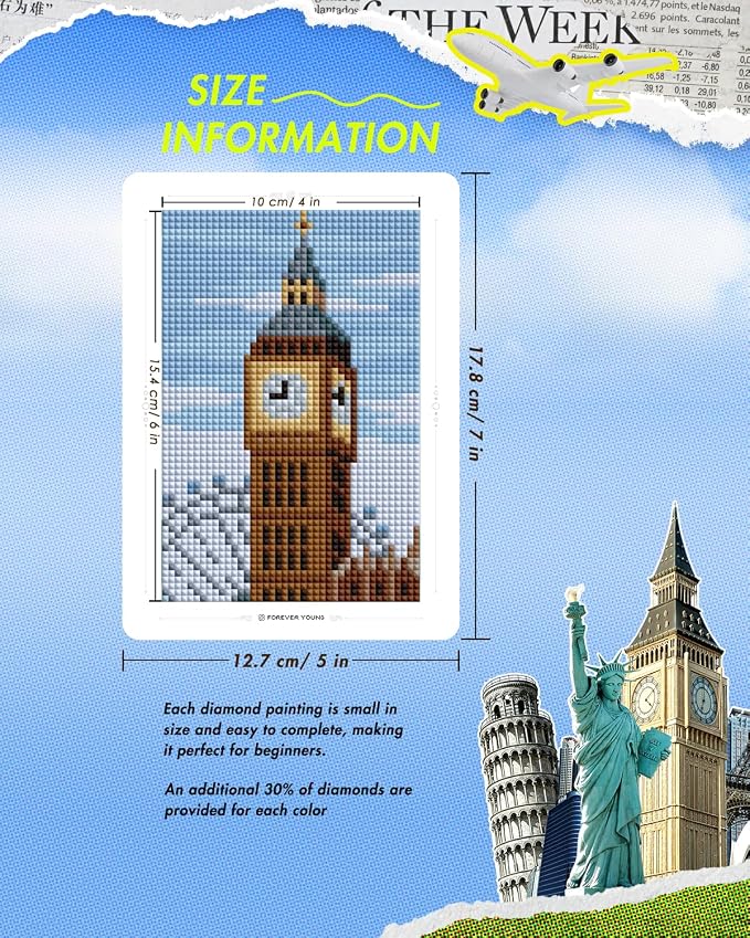 forever young Minigem World-Famous Landmark Diamond Art Kits, 5x7 Inch Card