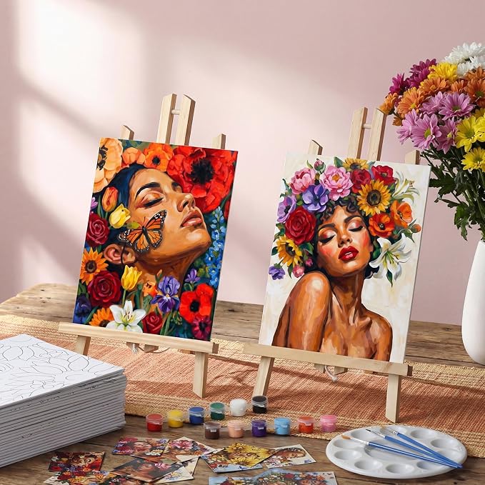 Sherr 24 Pcs Pre Drawn Canvas for Adult, Flower Maiden, 8 x 10 Inch