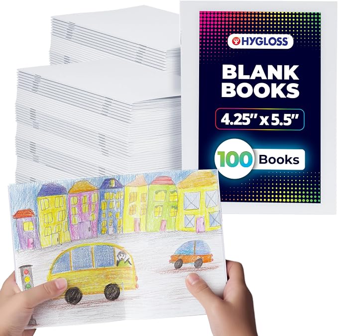 Hygloss Blank Books - Bulk 100 Pack – 4.25" x 5.5" A6 White Paperback Blank Books for Kids to Write Stories, Doodle, Arts & Crafts – Plain Drawing Sketchbook, Unlined Journal, Notebook Without Lines