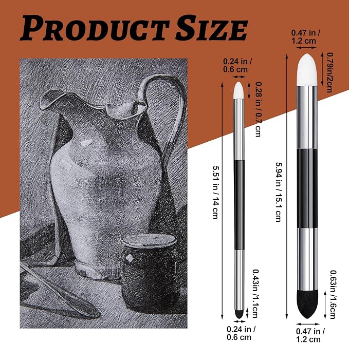 Kosiz 4 Pcs Blending Sponge Pen Rub and Buff Double Headed, White, Black | Washable Sponge Tips, Art Drawing Shading and Highlight Tools, Smooth Color Blending, Reusable Blending Tools for Oil Pastels