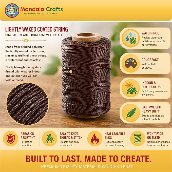 Mandala Crafts 150D 0.8mm Purple Flat Waxed Thread for Leather Sewing