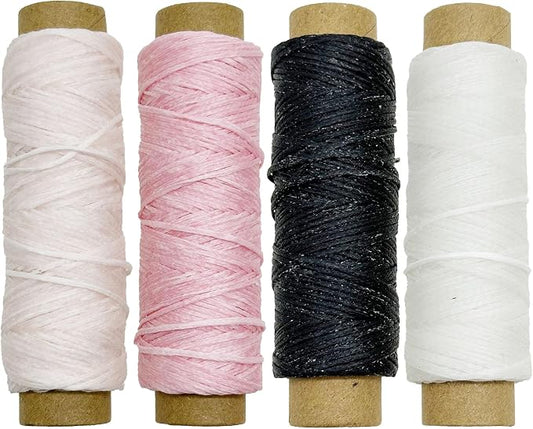 4 PCS Leather Sewing Waxed Thread, Each of 33 Yards 150D Sewing Thread Cord for Leather Craft DIY Supplies, Shoes Repairing, Black, White, Light Pink and Pink