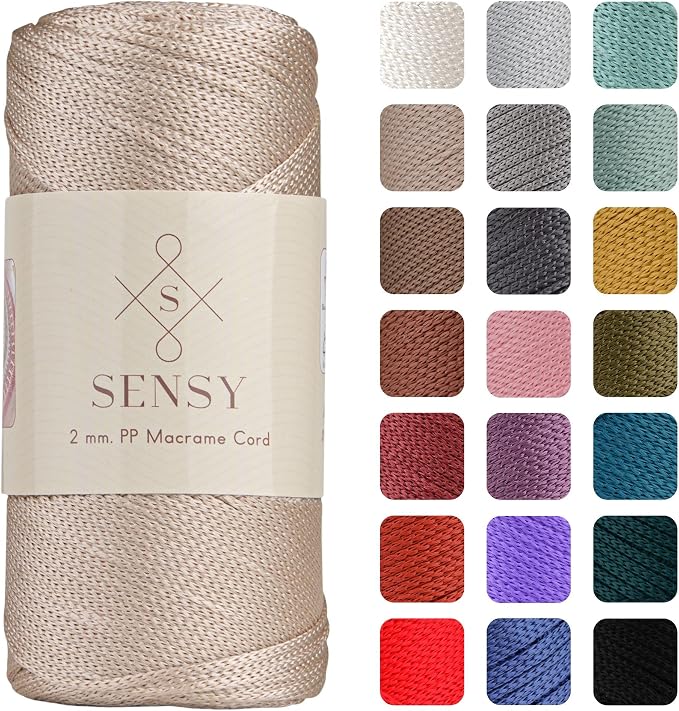 Sensy Premium 2mm 251 Yards Polyester Rope 100% Polypropylene Cord Macrame Cord 2mm Crochet Bag Cord Macrame Rope Crochet Thread Gift for Knitter (Latte)