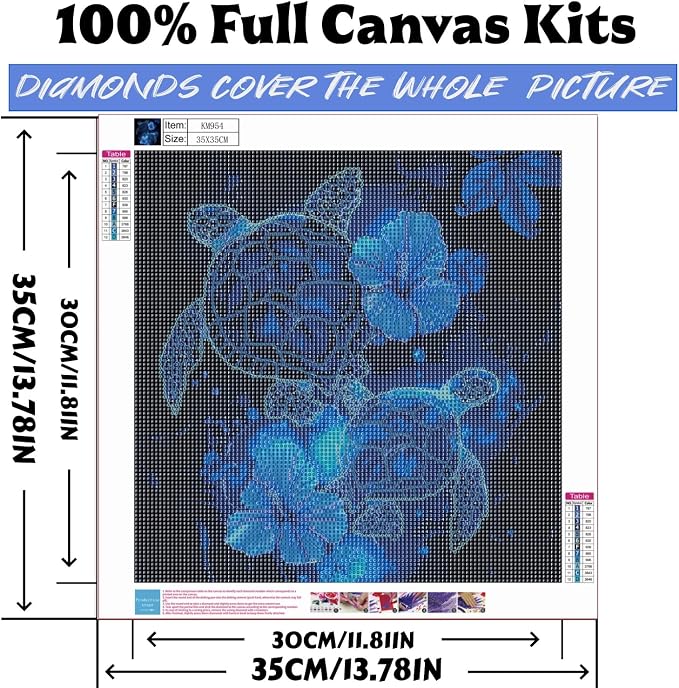 Diamond Art Kits for Adults Sea Turtle, DIY 5D Diamond Painting Kit for Beginners, Full Round Drill Gem Art Dots for Adults, Diamond Dots Paintings Crafts Home Wall Decor 13.8 x 13.8 Inch